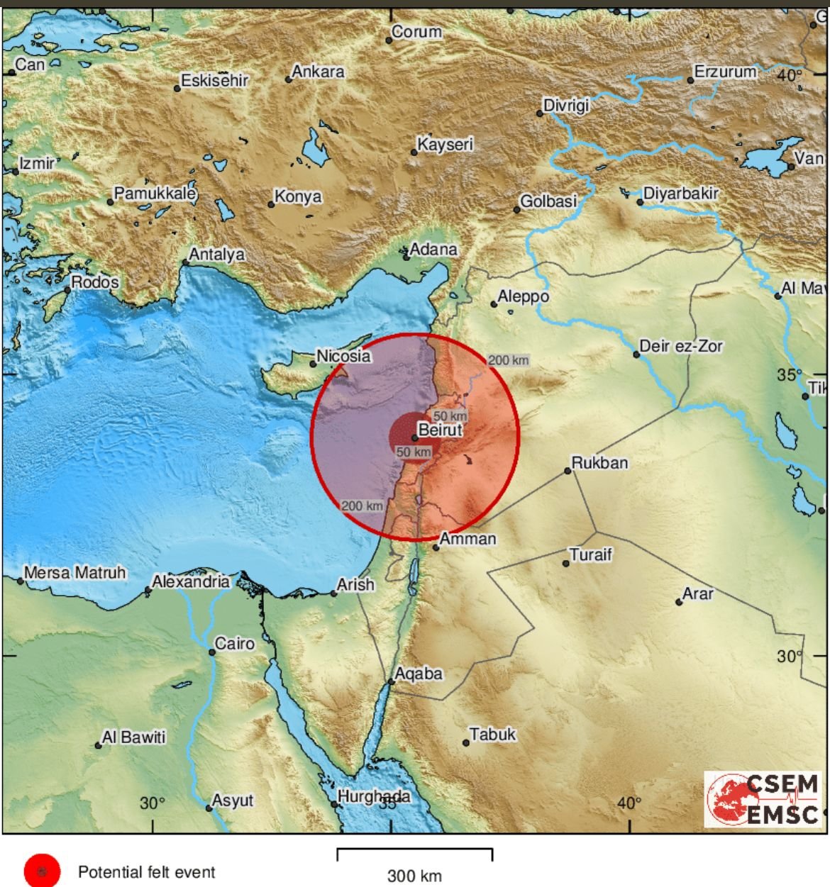 هزتان ارضيتان تضربان ساحل المتوسط ولبنان وفلسطين